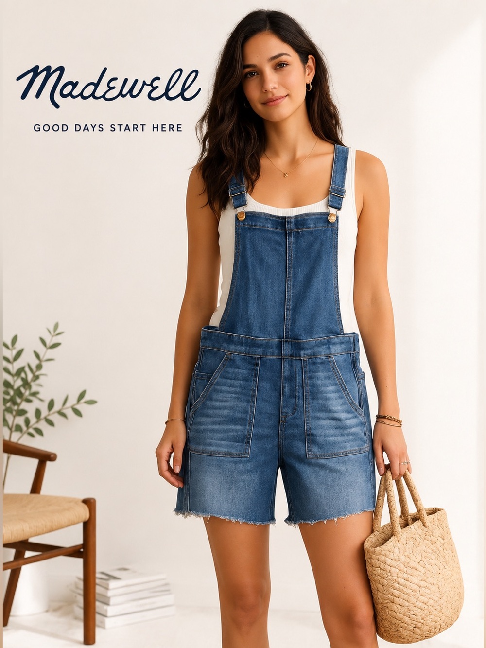 Madewell Denim Short Overalls Size Small Blue Stretch Bib Shorts